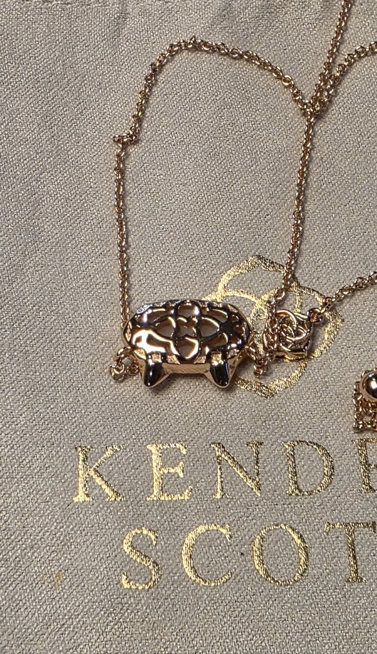 Kendra Scott Rose Gold Cat Elisa Pendant Necklace with Sand Sparkle Drusy New - Picture 6 of 6